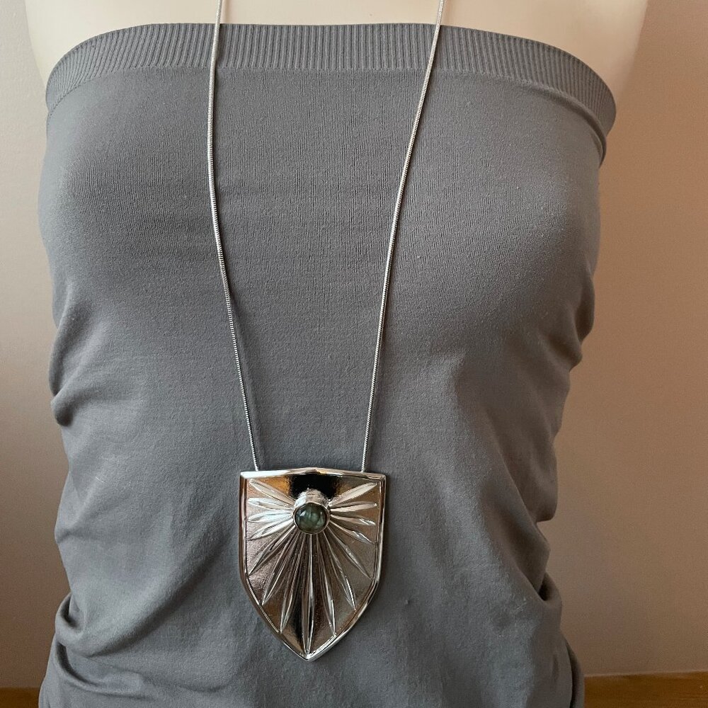 Anthropologie Labradorite Brass Shield Pendant Necklace By Knights Of NY *RARE